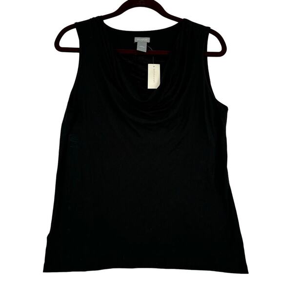 Ann Taylor Drape Neck Sleeveless Top Lace Panel Viscose Blend Black Size L - Picture 1 of 10